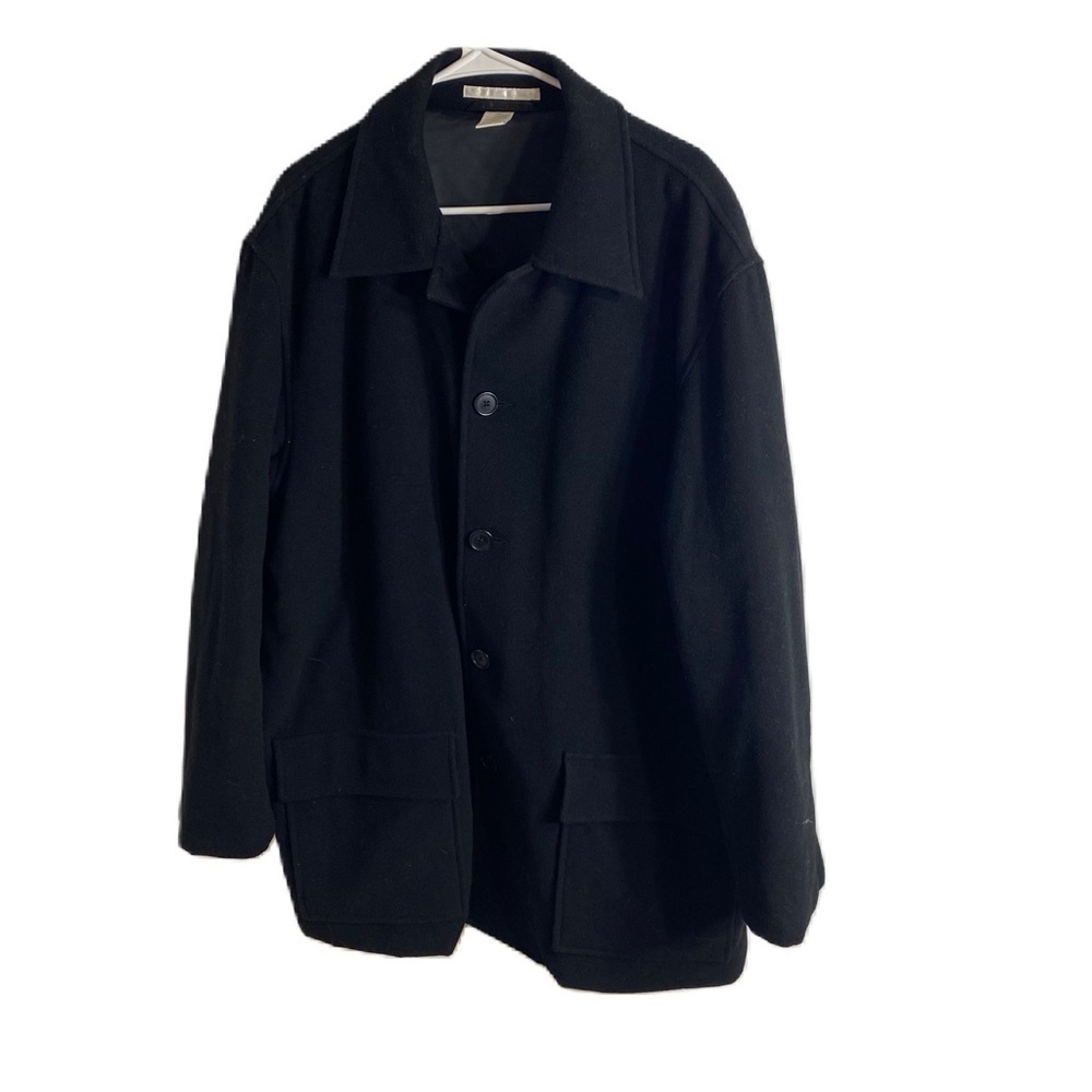 Perry Ellis Wool Trench Pea Coat Men’s XL Black Collared